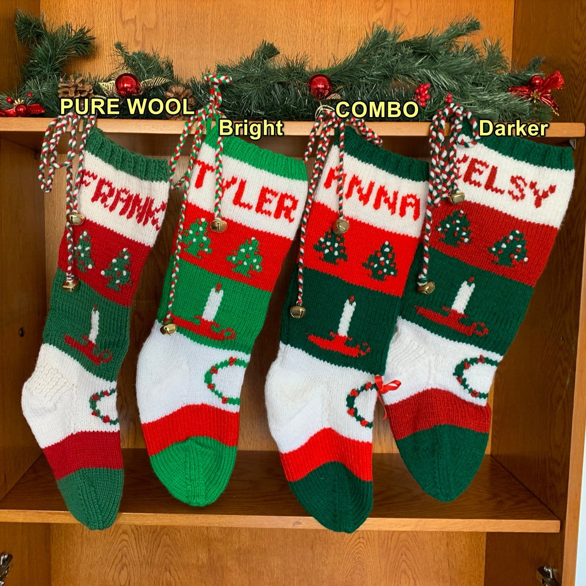 Classic Candlestick Stocking 010 With Christmas Trees and Wreath And Deluxe French Knots
