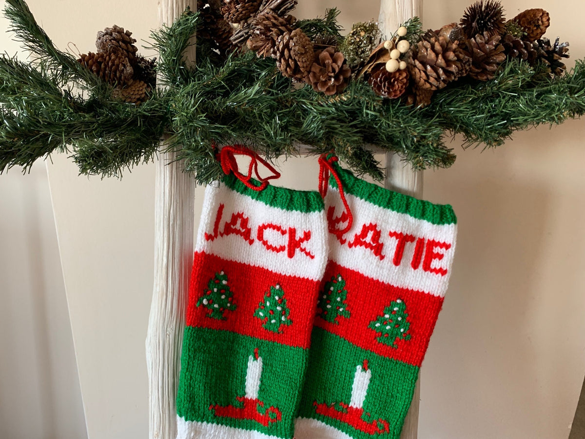 Classic Candlestick Stocking 010 With Christmas Trees and Wreath And Deluxe French Knots