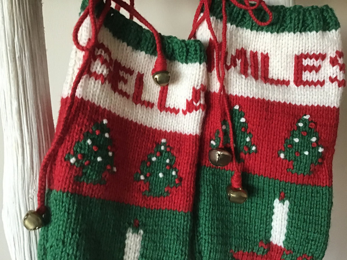 Classic Candlestick Stocking 016 PURE WOOL With Christmas Trees and Wreath