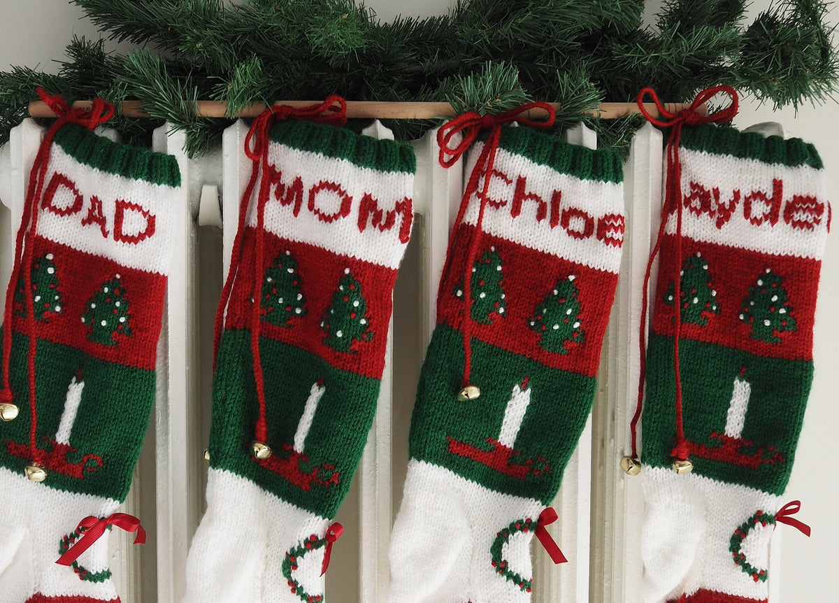 Classic Candlestick Stocking 010 With Christmas Trees and Wreath And Deluxe French Knots