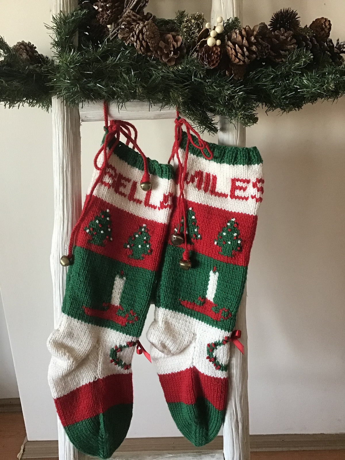 Classic Candlestick Stocking 010 With Christmas Trees and Wreath And Deluxe French Knots
