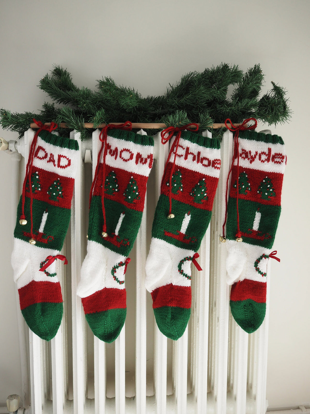 Classic Candlestick Stocking 010 With Christmas Trees and Wreath And Deluxe French Knots